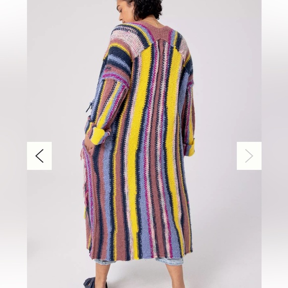Anthropologie Multicolor Striped Cardigan Boho Chic Chunky Knit Bohemian Layer - Picture 8 of 14